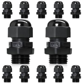 Wocloer 12 Pcs 3/8" NPT Black Adjustable Cable Glands - IP68 Waterproof Electrical Connectors, Nylon Cord Grips Strain Relief for Electrical Box Use