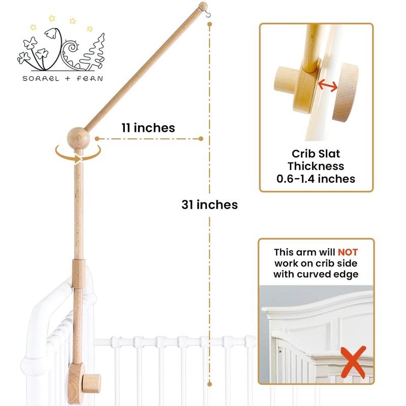 Baby Crib Mobile Arm Wooden Holder - Baby Mobile Hanger