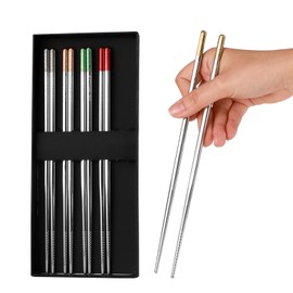 MAXCOOK Metal Chopsticks, 5 Pairs 316L Stainless Steel Chopstick，Non-Slip Sushi Chop sticks with Laser Engraving, Reusable Chopsticks for Japanese Cuisine (9.25 Inch)