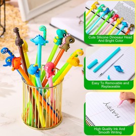 KAHEIGN 80Pcs Dinosaur Gel Ink Pens, 16 Styles Cute Cartoon Gel Ink Pens 0.5 mm Black Ink Cool Pens Fun Kawaii Gel Ink Pens for Office Student Kids School Supplies Present (17cm x 2cm)