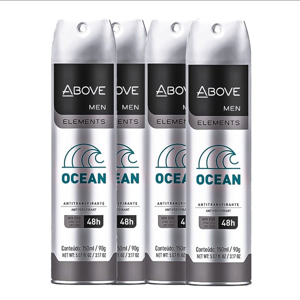 ABOVE Ocean - 48 Hours Element Antiperspirant Deodorant Set for Men - Dry Spray Protects Against Sweat and Body Odor - Leaves No White Marks - Delicate Scent - Alcohol Free - 4 pc