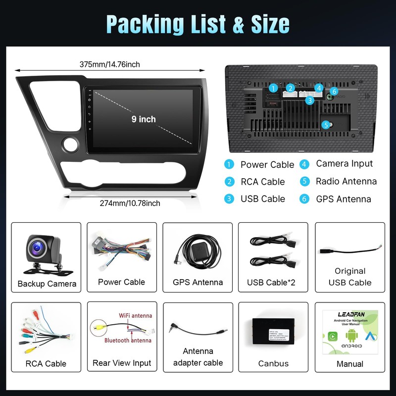 Leadfan Android Car Radio for Honda Civic 2013 2014 2015