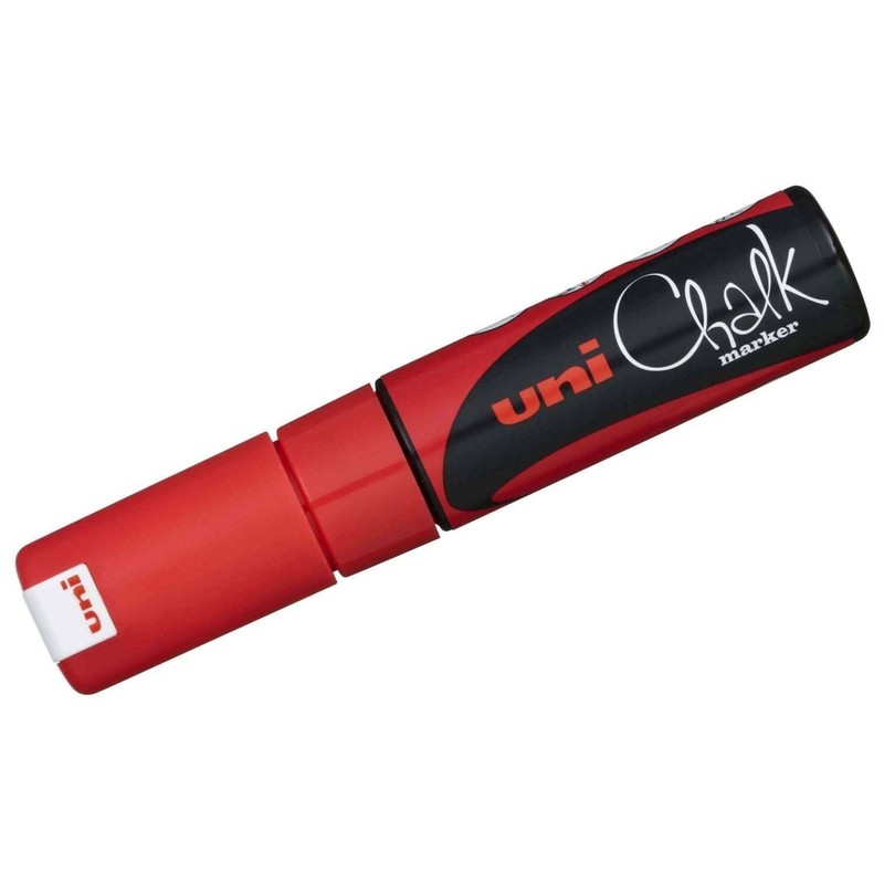 UNI CHALK PWE-8K RED MARKER CHISEL TIP (8.0mm BX 6)