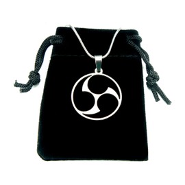 Ann Claridge Mitsu Tomoe Necklace, Pure 304 Stainless Steel, Hidari-mitsudomoe Futatsu Tomoe-mon Buddhist Shinto Symbol Charm Pendant