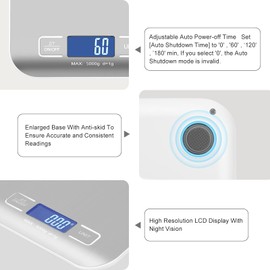 Emarful Kitchen Food Digital Scale,Portable Postal Scale for Small Business Packages, Food, Handmade Goods, Liquids, with Large LCD Display High-Precision 1g Accuracy (Silver Rechargeable(5kg/1g))