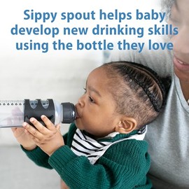 Dr. Brown's Milestones Narrow Sippy Spout Bottle with 100% Silicone Handles, Easy-Grip Handles with Soft Sippy Spout, 8oz/250mL, Black & Ecru, 2 Count