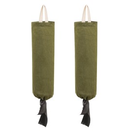 HSOFTIFY 100% Linen Plastic Bag Holder 2 Pcs with Hanging Loop, Army green