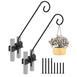 iBorn Fence Deck Hook Rail Hook Heavy Duty Bird Feeder Pole 13 Inch Solid Wire Deck Hanger Suitable for Hanging Flower Baskets Wind Chimes Planters Bird Feeders Lights, 180 Degree Swivel, 2 Pack