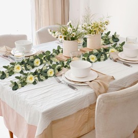 MAKHOT Eucalyptus Garland, 13Ft Artificial Greenery Garland Flower Decor, Green Spring Garland Wreath Vines Decorations for Table Home Wedding Mantle Party (Champagne)