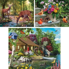 Bits and Pieces - Value Set of Three (3) - 100 Piece Jigsaw Puzzles for Seniors - Lettered Large Piece 100 pc Nature Jigsaws Bundle - 15” x 19” Each