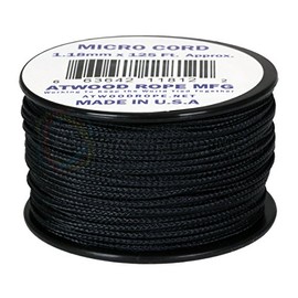 Atwood Rope MFG Tactical Nylon/Polyester Micro Utility Cord 1.18mm X 125ft Reusable Spool | Fishing Gear, Jewelry Making, Camping Accessories (Black)