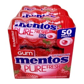 Mentos Pure Fresh Sugar-Free Chewing Gum with Xylitol, Strawberry, 50 Count (Pack of 6)