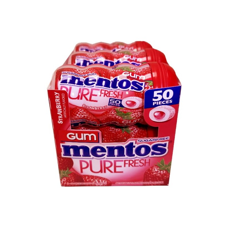 Mentos Pure Fresh Sugar-Free Chewing Gum with Xylitol, Strawberry, 50