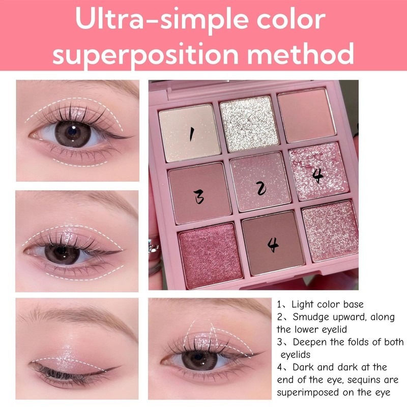 Pink Eyeshadow Palette & 9 Shades Eyeshadow Palette with Highly