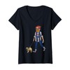 Womens Cartoon Character Walking A Dog For Kids V-Neck T-Shirt