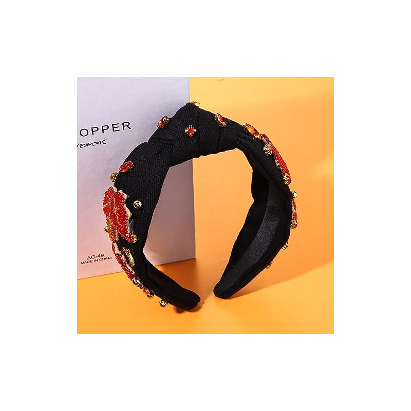 boderier Thanksgiving Headband Beaded Turkey Maple Leaf Knotted Headband for
