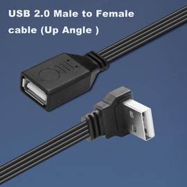 JSADZKJ 90 Degree USB 2.0 Cable USB A Male to Female Flat Short Cable Support to Charging/Transfer Up Angle USB 2.0 Extension Cable for Laptop,TV,Keyboard,Printer,USB Flash Drive 12in/30cm (Up)