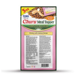 INABA Churu Meal Topper for Dogs, Complete & Balanced, Creamy, Lickable Purée Dog Food Toppers, 1.69 Ounce Tube, 3 Tubes (3 per Pack), Chicken with Salmon Recipe