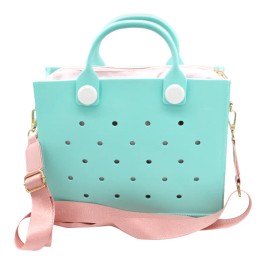 Promotional Christmas EVA Tote Handbag Women Large Waterproof Woman Bag Punch Hole Style Gift Bag for Holiday Christmas Bagsize: 10.8*8.6*2.95 inches, Color: HYB-T25