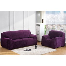 vctops 1-Piece Velvet Plush Stretch Chair Sofa Slipcover Soft Fuzzy Fluffy Armchair Covers Non-Slip Furniture Protector with Elastic Bottom for Kids, Pet (Purple,Chair)