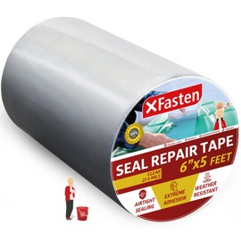 XFasten Waterproof Patch Seal Repair and Leak Shield Tape, Clear, 6-Inch x 5-Foot, Weatherproof Water Barrier Tape for Chimney, Roof, Boat, and HVAC Hose Repair