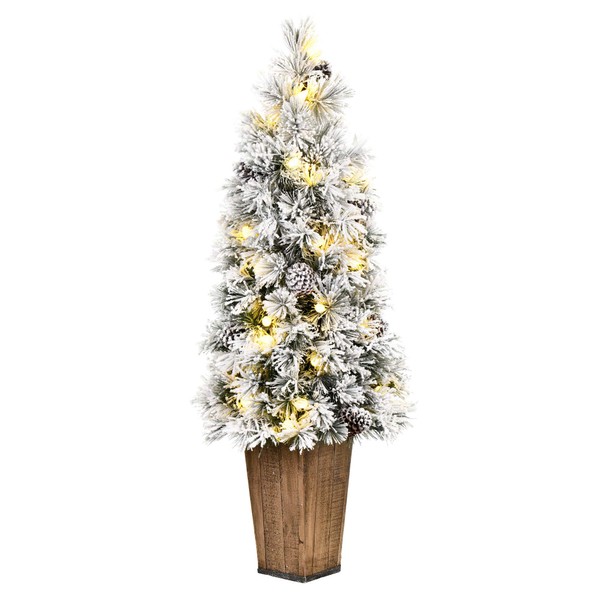 Vickerman 4' Flocked Kimball Potted Pine Artificial Christmas Tree, Warm