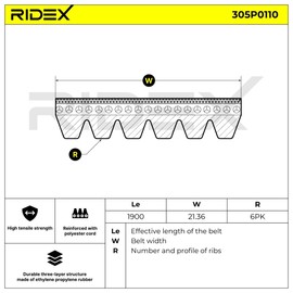 RIDEX V-ribbed belt 305P0110 Insignia Caravan Astra J Insignia 1900 mm 21.36 mm