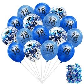Balloons 18th Birthday Decoration, Pack of 30 Balloons 18th Birthday Boy Girl 12 Inch Latex Balloons Confetti Blue, Birthday Decoration 18 Years, Birthday Party Anniversary Decoration