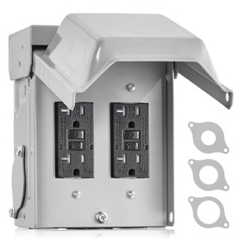 SURAIELEC Outdoor Outlet Box Waterproof, Dual 20 AMP WRTR GFCI Receptacles, Rainproof 3R Weather Resistant All Metal Outlet Cover, Electrical Power Plug for Holiday Decorations, Lights, ETL Listed