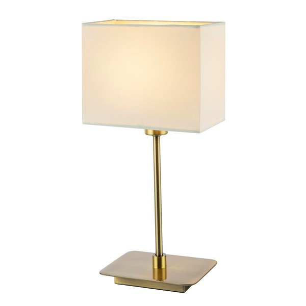 Contemporary Antique Brass Bedside Table Lamp with White Cotton Fabric