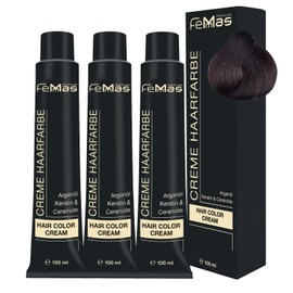 FemMas Hair Colour, Professional Cream Hair Colour with Argan Oil, Keratin & Ceramides, as Permanent Hair Colouring or Tint for Radiant, Durable Colour Results, 3x Medium Brown 4, 100 ml