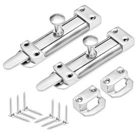 ZAVIA Chrome Door Bolt Lock (Pack of 2) | 4-inch (100mm) Surface Mounted Internal Sliding Bolt Lock for Bedroom, Bathroom, Cabinets, Cupboards & Other Wooden Doors