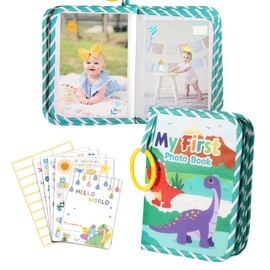My First Photo Album for Baby, Soft Cloth Picture Book with 245 DIY Stickers, Keepsake Scrapbook Gift for Newborn Baby Shower (Dino)