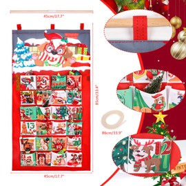 HOWAF Dog Christmas Fabric Advent Calendar, Advent Calendar 2024, Pet Dog Puppy Dog Reusable Christmas Countdown Calendar with 24 Pockets to Fill Yourself, for Home Holiday Christmas Decorations
