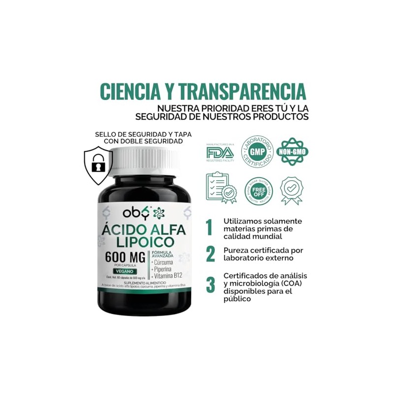 Acido Alfa Lipoico Ala 600mg Curcuma Piperina Fórmula Avanzada Antioxidante