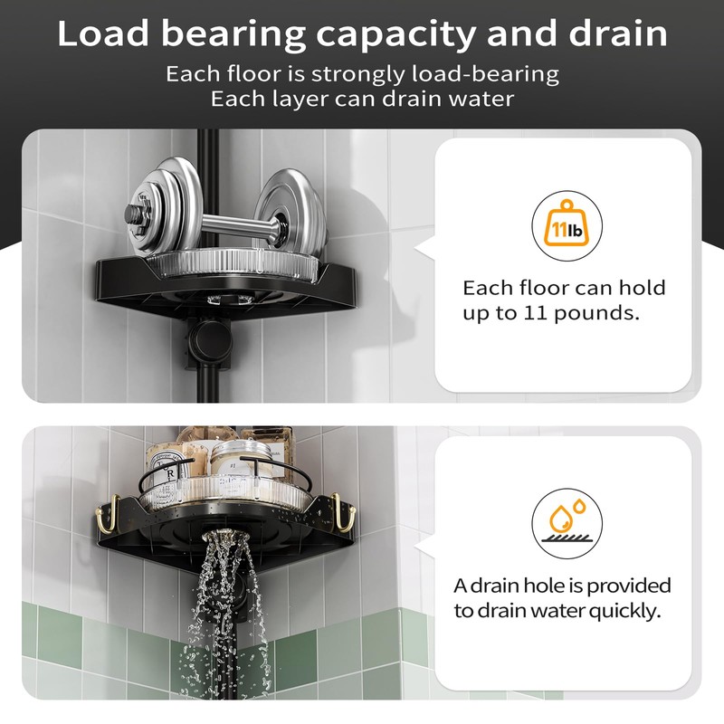 YCIA&DONE 360° Rotating Corner Shower Caddy Tension Pole, Black