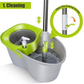 MASTERTOP Mop and Bucket with Wringer Set, Spin Mop Cleaning System with 3 Mop Pads,Spinning Mop Bucket for Floor Cleaning, 50.4" Extended Handle
