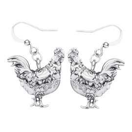 DOWAY Enamel Floral Chicken Hen Earrings Dangle Drop Charm Farm Jewelry for Women Party Thanksgiving Gift (Cloud)