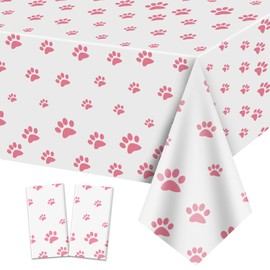 2 Pack Puppy Paw Print Tablecloth, 51x87'' Pink Table Cover for Pet Themed Party Decoration for Cat Dog Birthday Party Supplies Lets Pawty Party Supplies