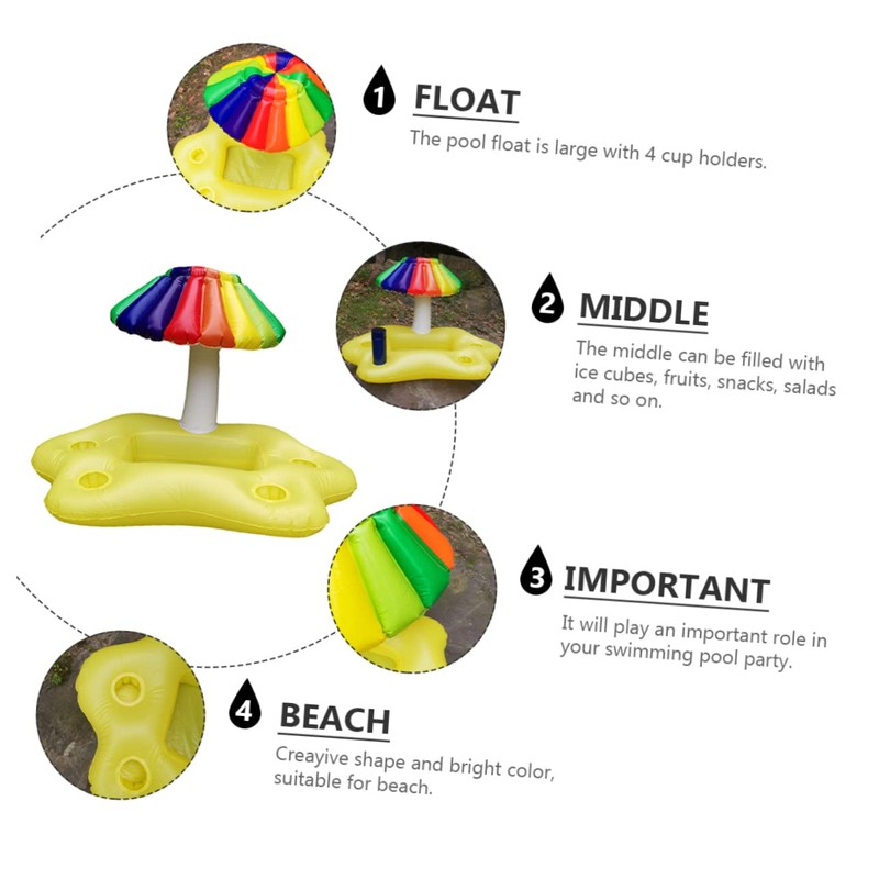 Kisangel 1Pc Inflatable Rainbow Umbrella Pool Cooler Floating Drink Tray