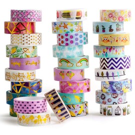 30-Roll Washi Tape Set, Gold Foil Masking Tape, 15-mm Wide DIY Paper Tape, Decorative Tape for Crafts, to embellish Bullet Journals, Planners