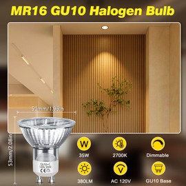 Blakapoo GU10 Halogen Bulb 35W, 120V Dimmable Halogen Light Bulbs for Candle Warmer Lamp, 2700K Warm White, MR16 with Glass Cover for Track Lighting, Range Hood, Recessed Light, 2 Pack