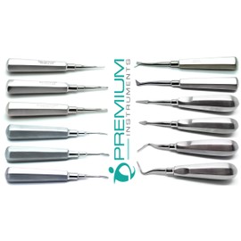 12 Pcs Dental Extraction Elevators Straight Curved Cogswell Cryer Spear Crane Apical Root Tip Pick Instruments