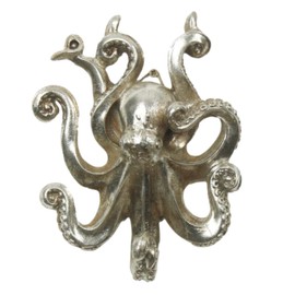Fyne-Finds Octopus Silver Resin Wall Hanging Single Hook Coat Scarf Keys Hanger Nautical Decorative Wall Hook