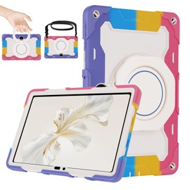 ROISKIN Honor Pad 9 12.1 inch 2024: Heavy Duty Rugged Cover for Tablet Honor Pad 9 with Screen Protector & Rotating Stand & Pen Holder & Shoulder Strap - Pink