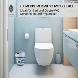 FH - Mülleimer Bad, WC Badezimmer Mülleimer Schiff Motiv - Badezimmer Zubehör, Bad Accessoires, aus Kunststoff - Maritime Deko, Weiß & Blau