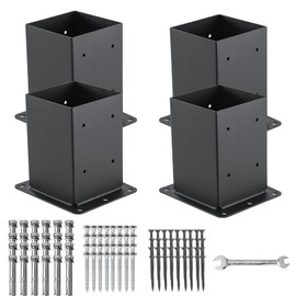 AXWHYS 4x4 Post Base 4 Pcs, (Inner Size 3.6x3.6) Post Anchors, 13GA Thick Solid Steel & Black Powder Coated,Deck Post Brackets Support Deck Base Plate Pergola Brackets Fence Kit Mailbox Mount