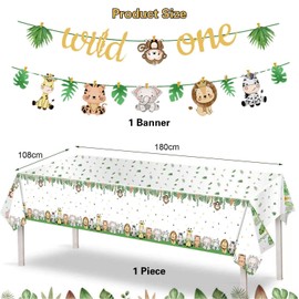 1 Animal Pull Flag, 1 Animal Tablecloth, Wild One Banner Pull Flag, Jungle Animal Pull Flag, 1st Birthday Banner, Jungle Animal Party Decorations
