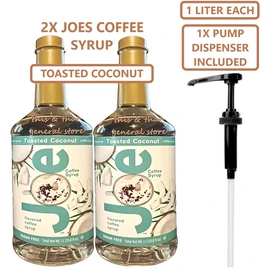 JOES COFFEE SYRUP 2 LITER BUNDLE +1 PUMP DISPENSER JOES COFFEE SYRUP Sugar free TOASTED COCONUT