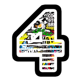 Sticker Anzanl Number 4 Racing 12 cm centimetres – Sticker Bomb – Cross Spur Cars Motorbikes Stickers